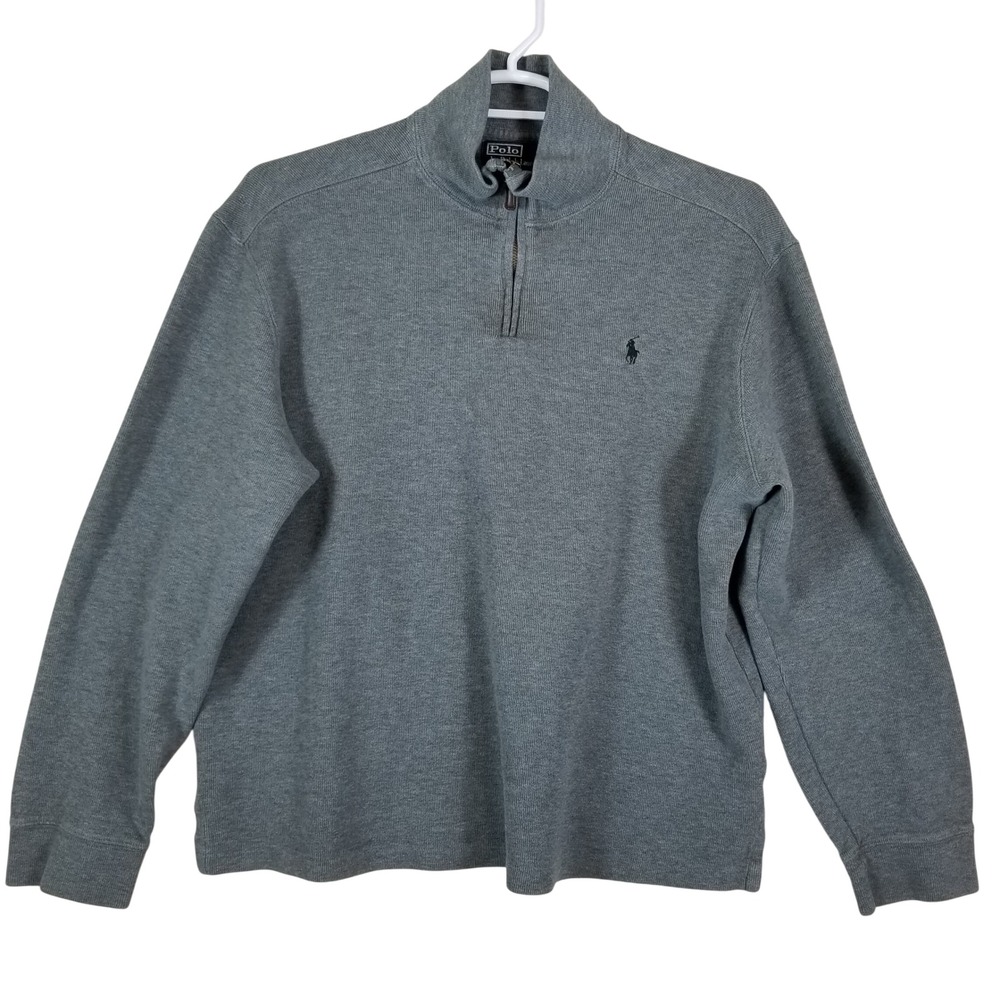 Polo Ralph Lauren Quarter Zip Sweater Mens XL Grey Cotton Pony‎ Logo Pullover
